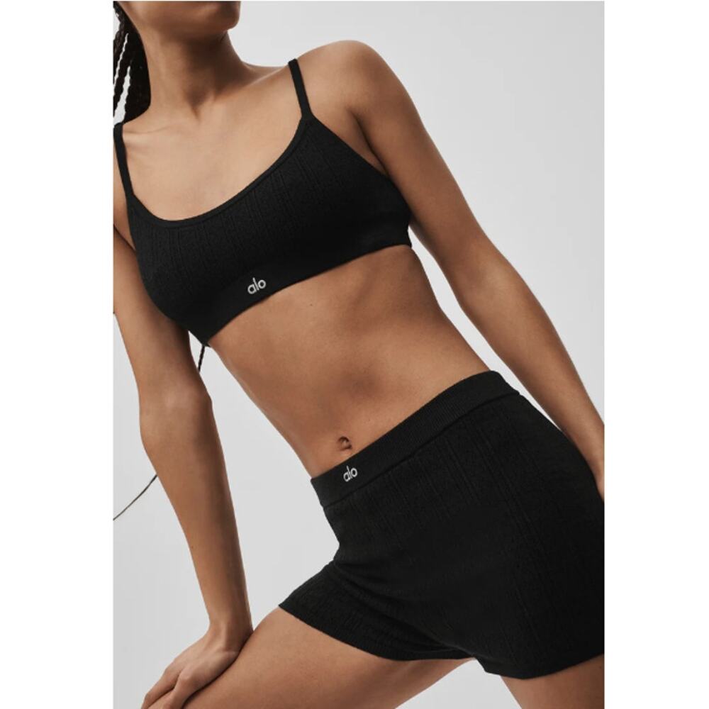 Alo Yoga Black Pointelle Sweater Be Mine Bra Size L - Picture 9 of 9